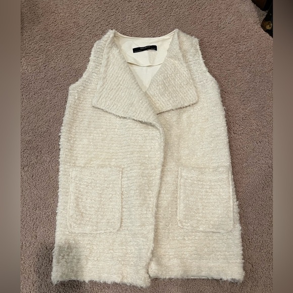 Women's ZARA BASIC Collection Y2k Retro long length poodle fur vest - Picture 2 of 9